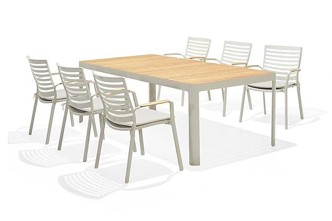 PORTALS Spisebord 209 cm Hvit/Tre + 6 Stoler