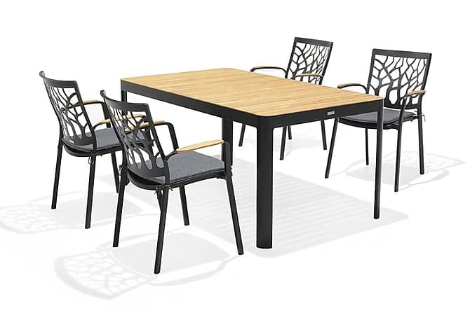 PORTALS Spisebord 161 cm Svart/Tre + 4 Karmstoler