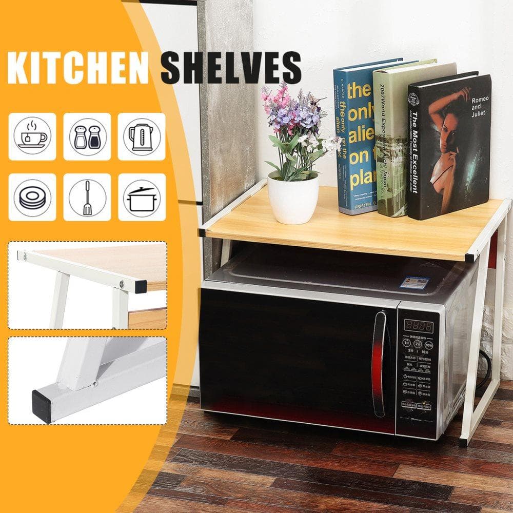 51x30x37CM Trästål Köksförvaringshållare Bärbar Mikrovågsugnshylla Utility Workstation Stand