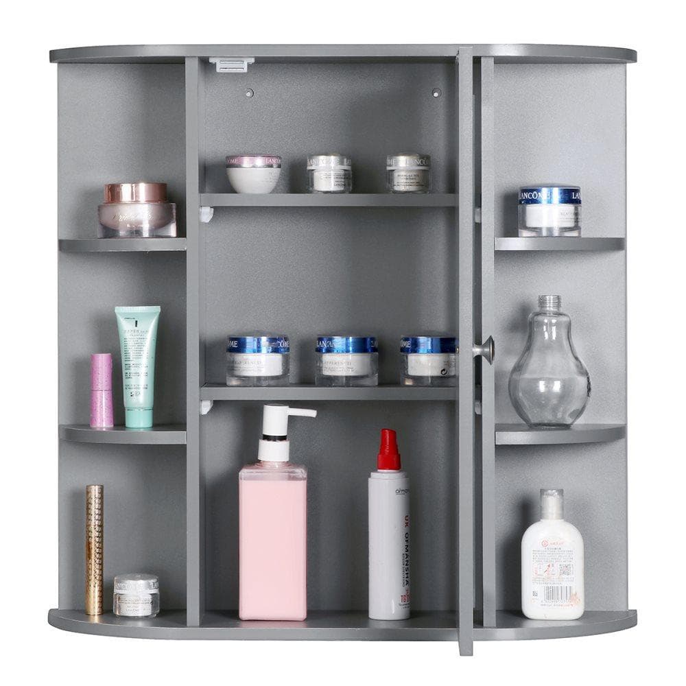 Grå modern väggmonterad badrumssminkspegel Skåp Hylla Skåp Kosmetisk förvaring med spegelorganisatör