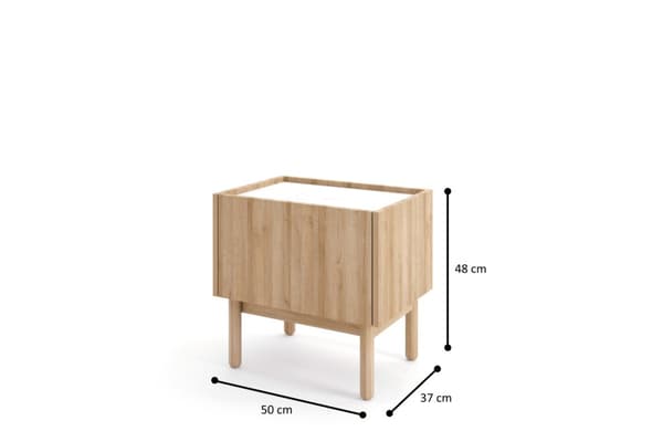 Bohemianova natbord 50 cm langt med egetræsfiner og marmorplade - et elegant og stilfuldt møbel til dit soveværelse