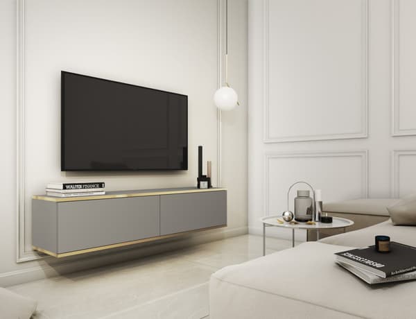 Elegant Tv-bänk BLUM Modern design med Push-to-Open-funktion B: 135 cm, H: 30 cm, D: 32 cm.