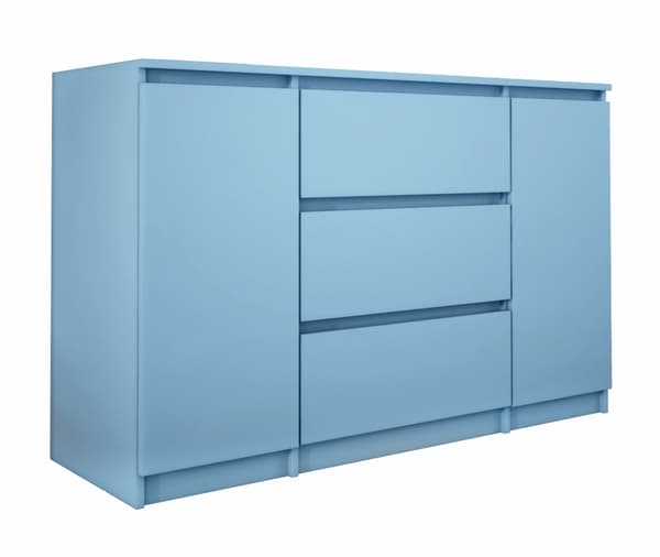Kommode 3 skuffer 120 cm x 78 cm x 40 cm, garderobe i soveværelset til voksne, garderobe i børnenes soveværelse, skænk til stuen Blå