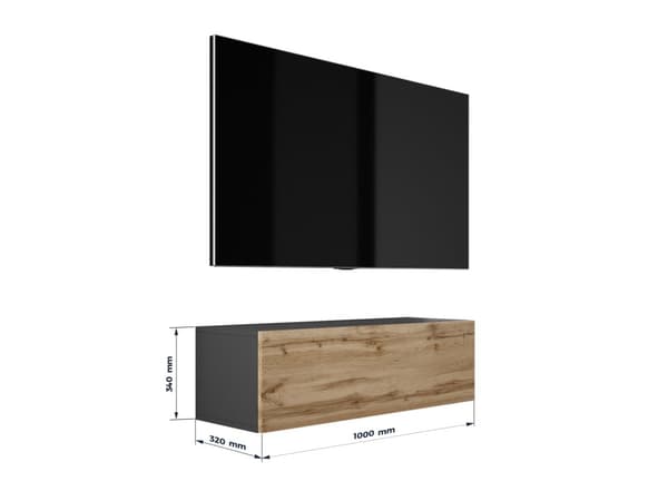 Hängande Tv-bänk - Modern design med push-to-open funktion.  TV lowboard, tv-bräda, tv-skänk hängande
