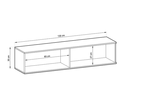 Stilfuldt tv-skab - Moderne design med Push-to-Open-funktion. Længde: 135 cm, højde: 30 cm, dybde: 32 cm. med lameller