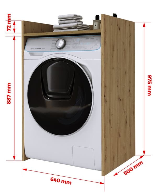 Badrumsskåp för tvättmaskin, slitstarkt, fristående med hylla - VIT, 64 cm x 97,5 cm x 50 cm