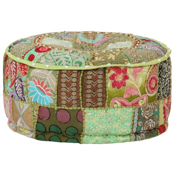 puffe med patchwork rund bomuld håndlavet 40 x 20 cm grøn