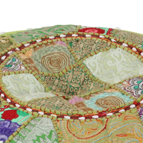 puffe med patchwork rund bomuld håndlavet 40 x 20 cm grøn