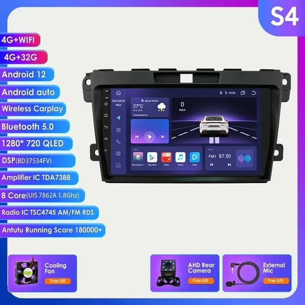 Automaattinen Carplay 4G DSP QLED-näyttö, Android Autoradio, MAZDA CX-7 CX7 CX 7 2008-2015., S2 (4G 32G) AI AHDC1