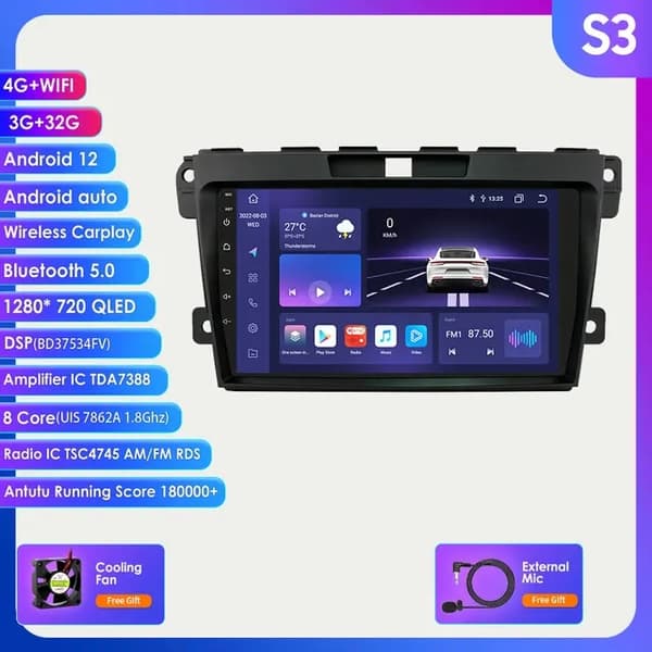 Automaattinen Carplay 4G DSP QLED-näyttö, Android Autoradio, MAZDA CX-7 CX7 CX 7 2008-2015., S2 (4G 32G) AI AHDC1