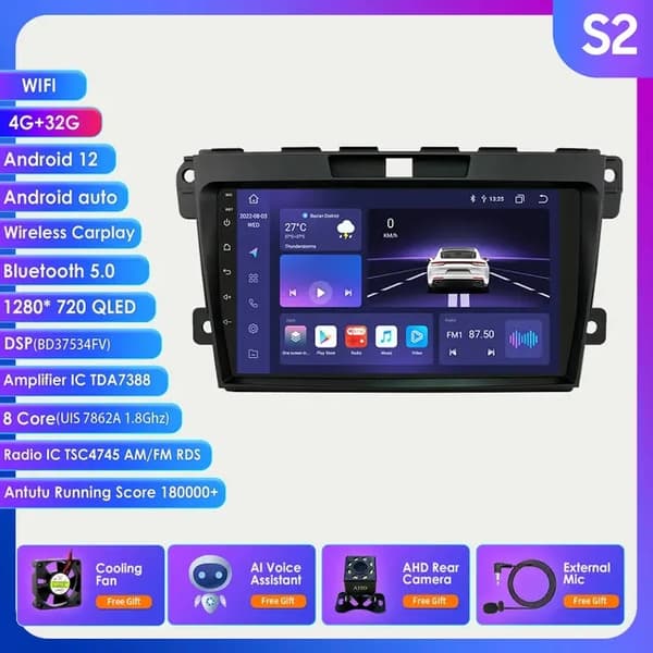 Automaattinen Carplay 4G DSP QLED-näyttö, Android Autoradio, MAZDA CX-7 CX7 CX 7 2008-2015., S2 (4G 32G) AI AHDC1