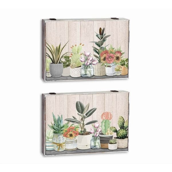 Dekorativ boks DKD Home Decor Grøn Beige Træ MDF Urtepotte Plante Nedtæller (2 enheder)