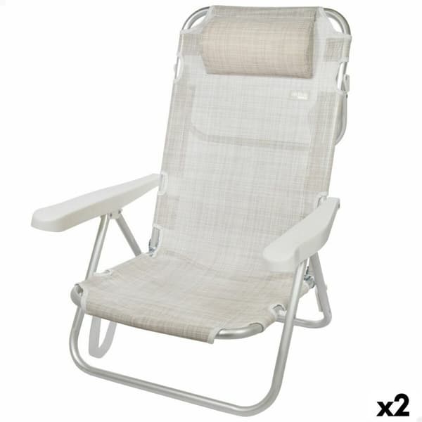 Sammenfoldelig stol med nakkestøtte Aktive Ibiza Beige 48 x 84 x 46 cm (2 enheder)