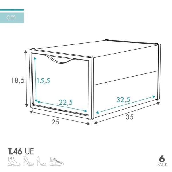 Skoholder Max Home Hvid 6-pakke i polypropylen ABS 25x18,5x35 cm - Stablebare skobokse til smart opbevaring af sko derhjemme.