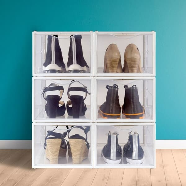 Skoholder Max Home Hvid 6-pakke i polypropylen ABS 25x18,5x35 cm - Stablebare skobokse til smart opbevaring af sko derhjemme.