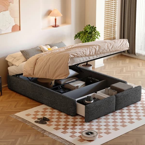 Platform seng, Moderne design, Opbevaringsskuffer, Sort