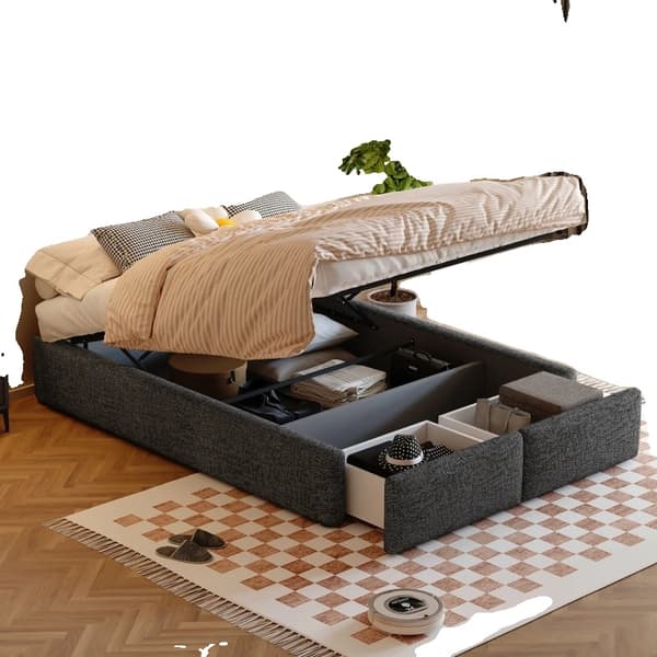 Platform seng, Moderne design, Opbevaringsskuffer, Sort