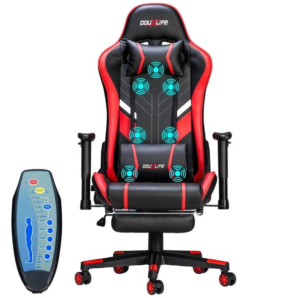 Gaming Stol, Massage Funktion, Ergonomisk Design, HVID RED
