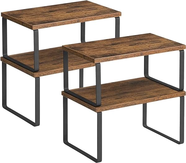 kryddhyllor, uppsättning med 4, kökshyllor, utbyggbar köksarrangör, pinottava, gjord av metal and spånskiva, hyllinsats, köksskåp, kök, vintagebrun-sv