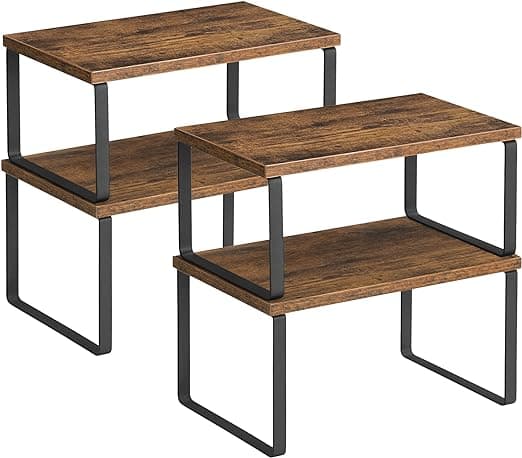 kryddhyllor, uppsättning med 4, kökshyllor, utbyggbar köksarrangör, pinottava, gjord av metal and spånskiva, hyllinsats, köksskåp, kök, vintagebrun-sv
