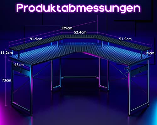 Pelipöytä  L-Shape USB 220V 129x129 cm