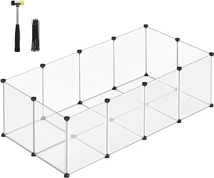 Utendørsskap med gulvpaneler, lekegrind, marsvininnhegning, laget av plast, innhegning for hamstere, kaniner, pinnsvin, 143 x 73 x 46 cm, hvit LPC02W