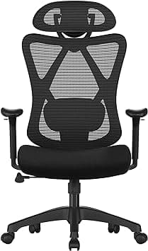 Kontorstol, ergonomisk skrivebordsstol, datastol, nettingstol, justerbar korsryggstøtte og nakkestøtte, lastekapasitet opptil 150 kg, høydejusterbar,
