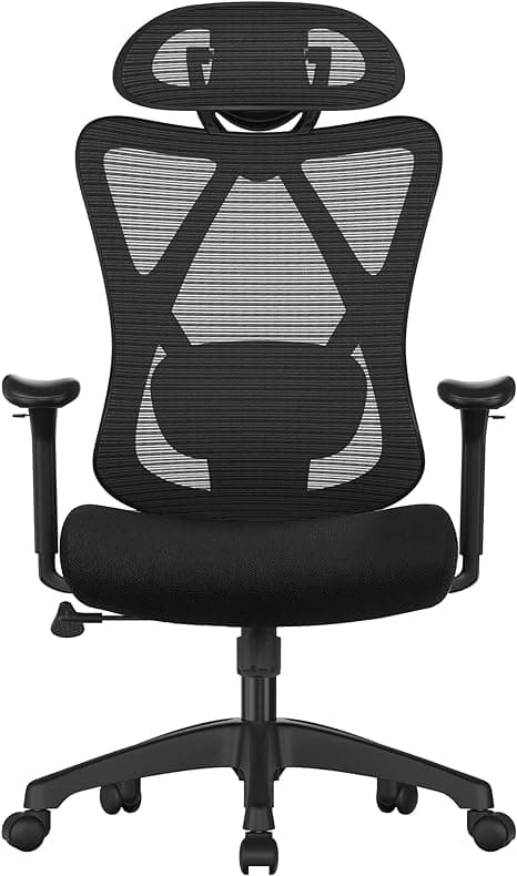 Kontorstol, ergonomisk skrivebordsstol, datastol, nettingstol, justerbar korsryggstøtte og nakkestøtte, lastekapasitet opptil 150 kg, høydejusterbar,