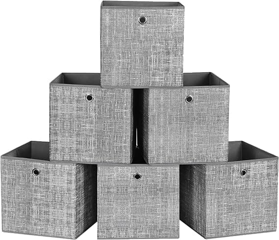 Sammenleggbare oppbevaringsbokser sett med 6 kubekurver bokser laget av fiberduk 30x30x30cm for leker klær grå flekkete RFB02LG-3