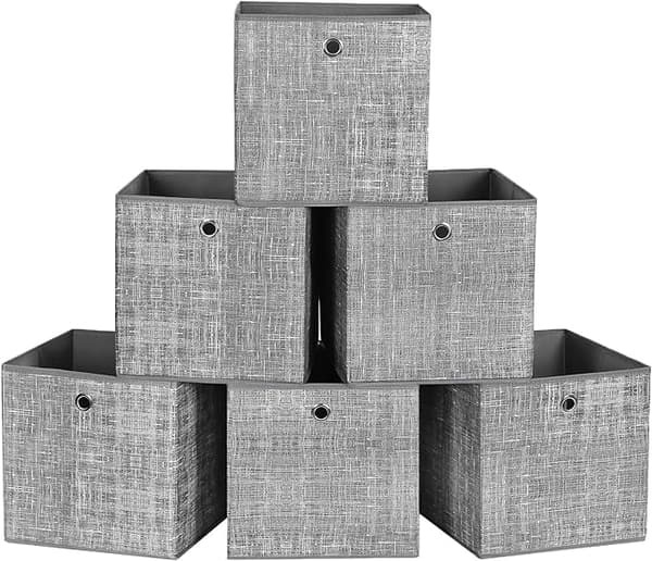 Sammenleggbare oppbevaringsbokser sett med 6 kubekurver bokser laget av fiberduk 30x30x30cm for leker klær grå flekkete RFB02LG-3