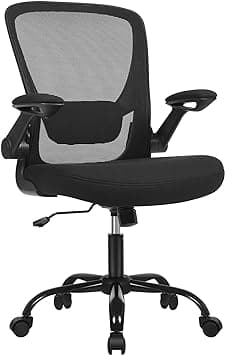 Kontorstol, skrivebordsstol, svingstol med nettingbelegg, ergonomisk, polstret korsryggstøtte, vippefunksjon, 53 cm sete, sammenleggbare armlener, sor