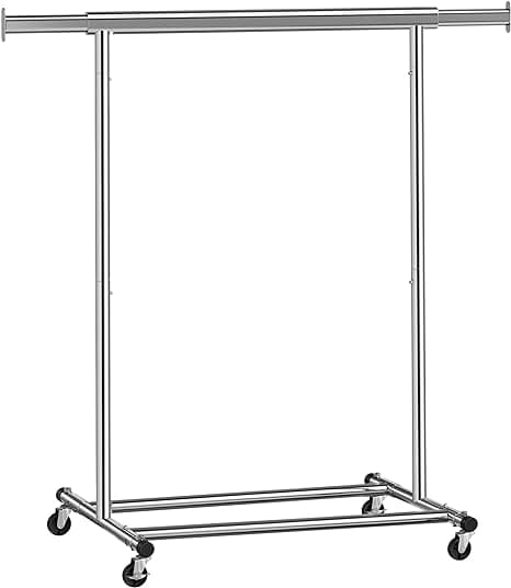 HSR13S-vaateteline pyörillä Heavy Duty -vaateteline jatkettavalla vaatetelineellä 90 kg:n kantavuus Helppo koottava kannettava hopea