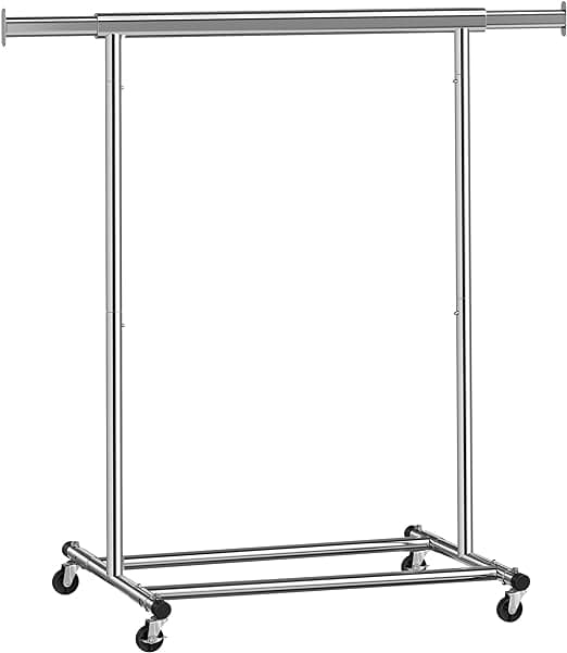 HSR13S-vaateteline pyörillä Heavy Duty -vaateteline jatkettavalla vaatetelineellä 90 kg:n kantavuus Helppo koottava kannettava hopea