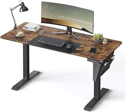 Elektrický výškovo nastaviteľný stôl, 60 x 140 x (72-120) cm, plynule nastaviteľný, spájaná doska, pamäťová funkcia so 4 výškami, vintage hnedá, čiern