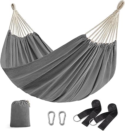Hojdacia sieť, 210 x 150 cm, dvojitá hojdacia sieť, nosnosť 300 kg, na záhradu, terasu, balkón, outdoor, kemping, s taškou, upínacími popruhmi a karab