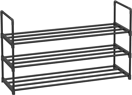 3-lags skostativ Metall skostativ Skooppbevaring Skooppbevaring for 12-15 par Stablebar gang Stue Soverom 30 x 92 x 55 cm Svart LSA303B02