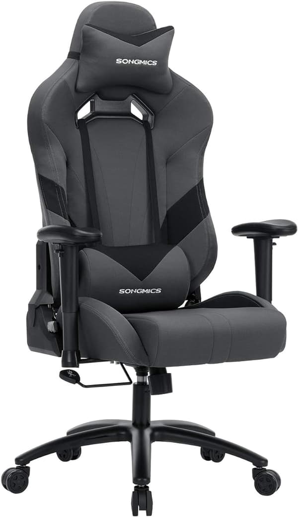 Kancelárske kreslo herné kreslo manažérske kreslo ergonomické s nastaviteľnými podrúčkami, vankúš bedrový vankúš 66 x 72 x 124-132 cm sivo-čierna RCG1