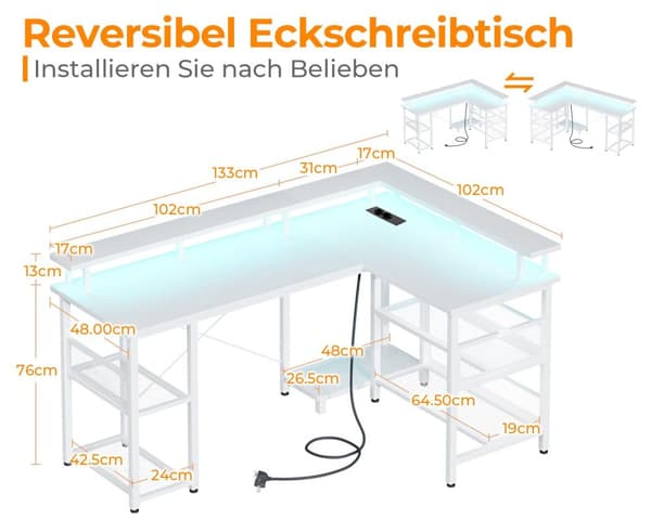 Pelipöytä LED USB Valkoinen 150×102cm