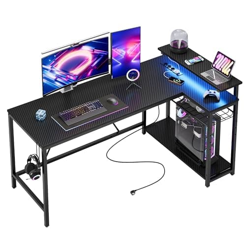 Pelipöytä L-Shape LED 2xUSB 3xAC 147cm