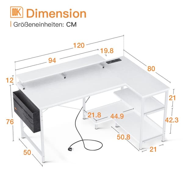 Pelipöytä USB+AC Valkoinen 120 cm