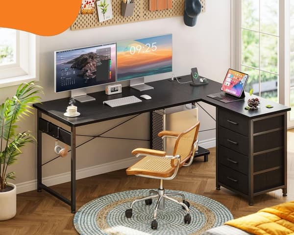 Työpöytä USB+AC Musta 135×100 cm