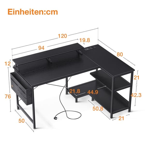 Pelipöytä USB+AC Musta 120 cm
