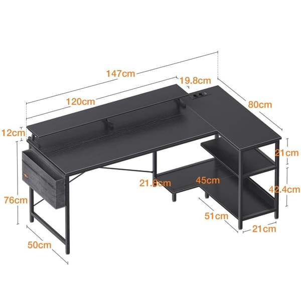 Pelipöytä USB+AC Musta 147 cm