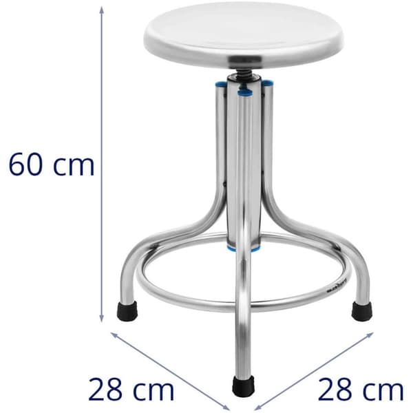 Taburet, værkstedslaboratorietaburet, rustfrit stål, 45-60 cm, op til 150 kg