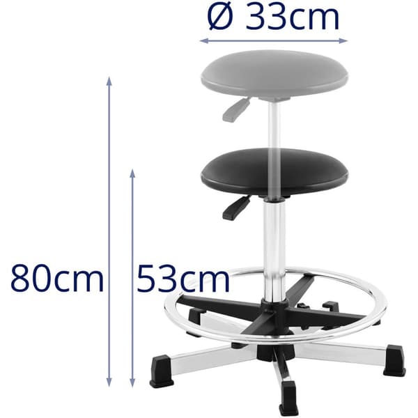 Taburet, værkstedsarbejdsstol med fodstøtte, 120 kg, 530-800 mm, sort