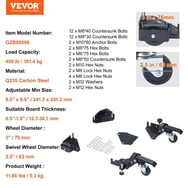 Universel Mobil Base Stativ, 400 lbs Belastningsevne, Justerbar Størrelse,400 lbs
