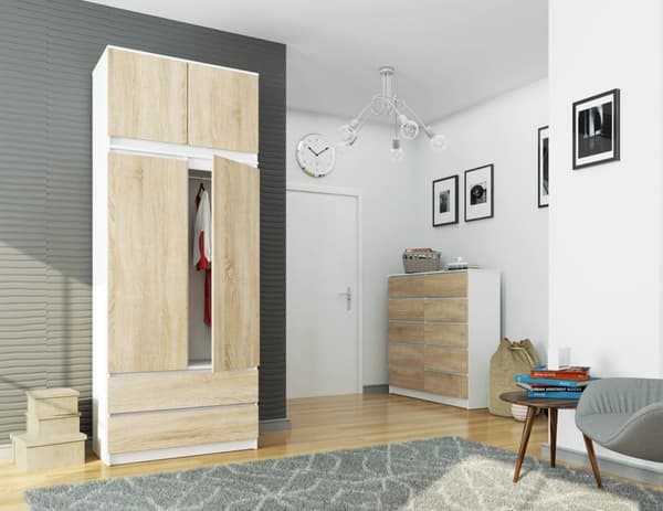Skuffe til skab S 90 cm - hvid - sonoma eg - 2 døre