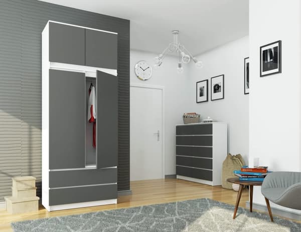 Skabsoverbygning S 90 cm - hvid-grafit grå - 2 døre