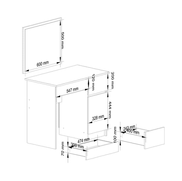 KOSMETIKBORD MED SPEGLAR P-2/SL 500x600 HÖGER DÄBB CRAFT / VIT
