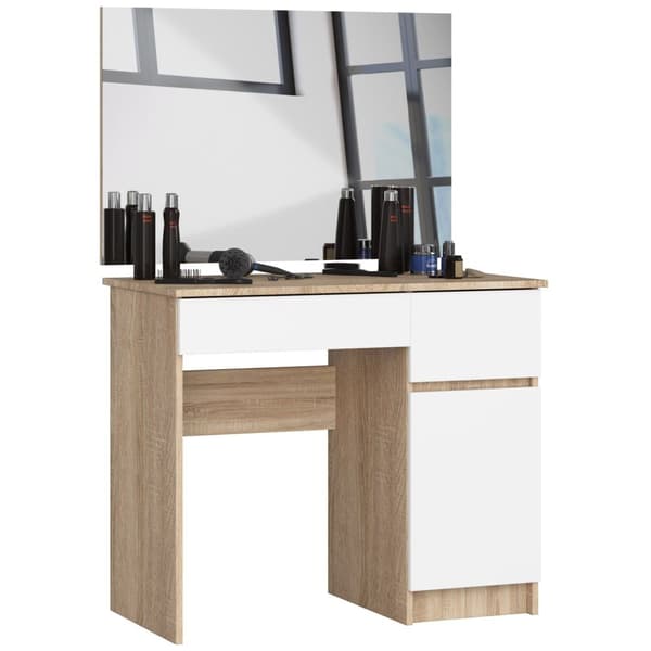 Sminkbord med spegel CLP P-2/SL 900x600 HÖGER DÄLJ SONOMA / VIT